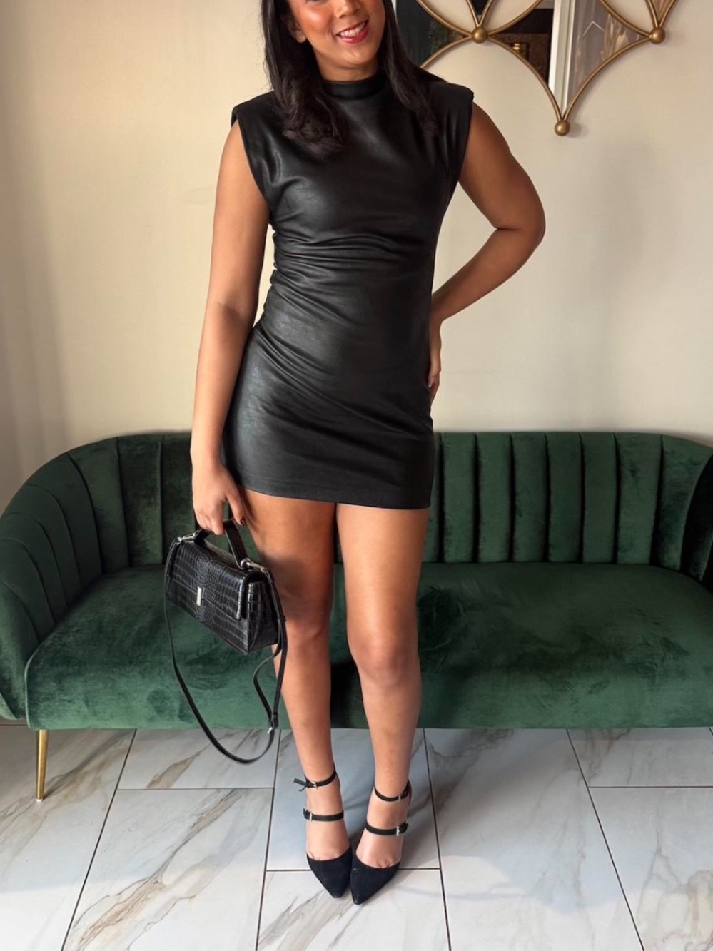 Zara Black Faux Leather Sleeveless Mini Dress